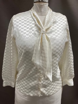 TAN F JAY, Ivory White, Polyester, Solid, Jacquard, Scales, L/S, B.F., Self Scarf Tie Neck