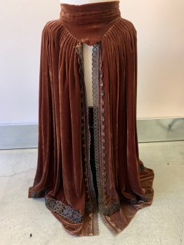 Womens, Historical Fiction Piece 3, PERIOD CORSETS, Brown, Silk, W26, Overskirt- Panne Velvet, Open Front Edged with Lace, Hooks & Bars CB, Cartridge Pleats, Photo with Bum Roll
