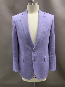 Mens, Sportcoat/Blazer, BARTORELLI NAPOLI, Lavender Purple, Linen, Solid, Herringbone, 42L, Single Breasted, 2 Bttns, Notched Lapel, 3 Pckts,