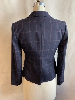 BANANA REPUBLIC, Navy Blue, Red Burgundy, Pink, Black, Polyester, Viscose, Plaid, BLAZER, Single Breasted, 1 Button, Notched Lapel, 4 Pockets, 1 Button Cuffs, Vent Back