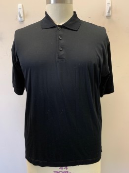 PAOLO VALINZI, Black, Cotton, Solid, S/S, 3 Buttons, Collar Attached