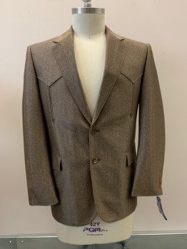 CIRCLE, Brown, Lt Brown, Polyester, 2 Color Weave, Western Sport-coat, 2 Buttons, Single Breasted, Notched Lapel, Top Pockets,