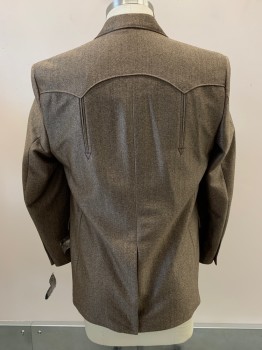 CIRCLE, Brown, Lt Brown, Polyester, 2 Color Weave, Western Sport-coat, 2 Buttons, Single Breasted, Notched Lapel, Top Pockets,