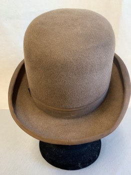 PIERONI BRUNO, Brown, Wool, Solid, Late 1800s Bowler. Well Sized. Grosgrain Trim and Headband, Multiples