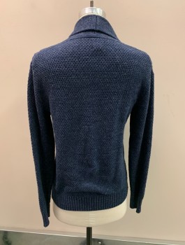 Mens, Cardigan Sweater, GAP, Dk Blue, Cotton, Polyester, Solid, S, Shawl Collar, Button Front,
