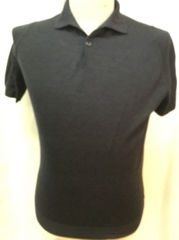 JOHN SMEDLEY, Charcoal Gray, Wool, Polyester, Charcoal Gray, Collar Attached, 2 Button Front, Short Sleeves,