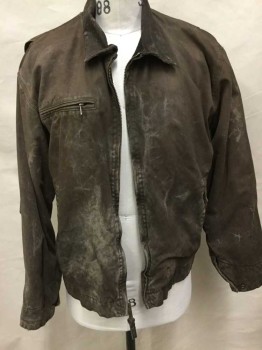 Mens, Casual Jacket, Berne, Brown, Black, Cotton, Polyester, Solid, L, Aged/Distressed,  Zip Front, 3 Pockets, Cotton Duck Work Jacket, Black Fleece Lining, Snap Cuffs, Multiples