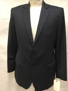 Mens, Suit, Jacket, BROOKS BROTHERS, Charcoal Gray, Lt Gray, Wool, Stripes - Vertical , 40, Single Breasted, 2 Buttons,  Notched Lapel, 3 Pockets,