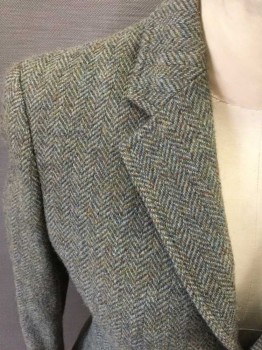 Womens, Blazer, POLO RALPH LAUREN, Mint Green, Brown, Olive Green, Wool, Herringbone, 2, Single Breasted, Tabbed Collar Attached,  Notched Lapel, 3 Buttons,  4 Pockets