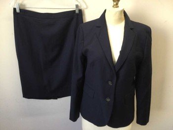 Womens, Suit, Jacket, J CREW, Navy Blue, Wool, Solid, 6, 2 Buttons,  Gabardine, Notched Lapel, Super 120s Wool
