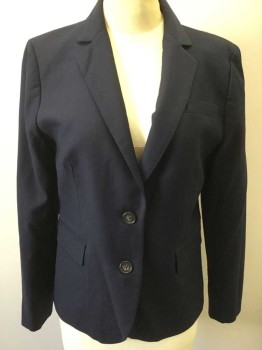 J CREW, Navy Blue, Wool, Solid, 2 Buttons,  Gabardine, Notched Lapel, Super 120s Wool