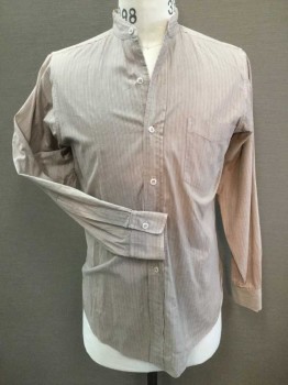 E&W, Pink, Gray, Blue, Cotton, Stripes, Button Front, Band Collar, Long Sleeves, 1 Pocket, Old West