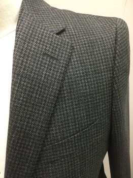 Mens, Suit, Jacket, BOGLIOLI, Black, Gray, Navy Blue, Wool, Houndstooth, 40R, Single Breasted, 2 Buttons,  Notched Lapel,