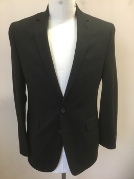 REACTION KENNETH COL, Black, Polyester, Rayon, Solid, Single Breasted, Notched Lapel, 2 Buttons, 3 Pockets, Black Lining