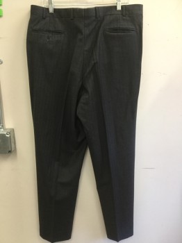 Mens, Suit, Pants, RALPH LAUREN, Heather Gray, Lt Gray, Wool, Stripes - Static , 38/32, Pleated Front, Dotted Pinstripes, Slit Pockets, Zip Fly