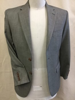 LAUREN-Ralph Lauren, Heather Gray, Wool, Heathered, Plaid, Jacket, Heather Gray with Self Faint Plaid Woven with Bullet Gray Lining, Notched Lapel, Single Breasted, 2 Button Front, 3 Pockets, 1 Split Back Center Hem, with Matching Pants