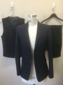 Mens, Suit, Jacket, TOPMAN, Navy Blue, Polyester, Viscose, Solid, 36R, Pique Texture, Single Breasted, Notched Lapel, 2 Buttons, 3 Pockets, Slim Fit