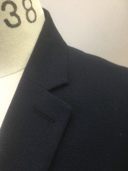 Mens, Suit, Jacket, TOPMAN, Navy Blue, Polyester, Viscose, Solid, 36R, Pique Texture, Single Breasted, Notched Lapel, 2 Buttons, 3 Pockets, Slim Fit