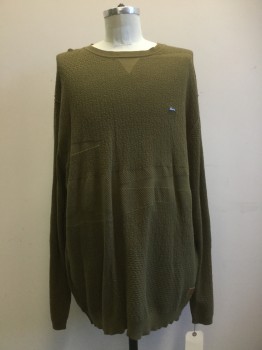 Mens, Pullover Sweater, A. TIZIANA, Moss Green, Cotton, Solid, 3 XL, Moss Green, Abstract Texture, Crew Neck, Long Sleeves,