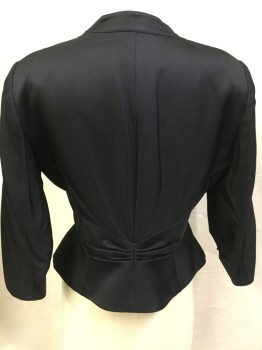 THIERRY MUGLER COUTR, Black, Polyester, Silk, Solid, Black, Deep V-neck, Gathered @ Cleavage, Zip Front, 3/4 Inside Cinched Sleeves Hem