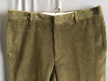 POLO  RALPH LAUREN, Brown, Cotton, Solid, 1.5" Waist Band with Belt Hoops, Corduroy, Flat Front, Zip Front, 4 Pockets