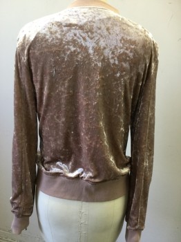 Womens, Casual Jacket, SANCTUARY, Tan Brown, Polyester, Spandex, Solid, S, Crushed Velour, Zip Front, Ribbed Band Collar,  Ribbed Waist, Blk Poka Dot Lining