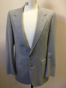 Mens, Suit, Jacket, ACADEMY AWARDS, Lt Gray, Blue, Wool, Stripes - Pin, 39R, Light Gray with Blue Pin Stripes, Single Breasted, Notched Lapel, 2 Buttons,  3 Pockets