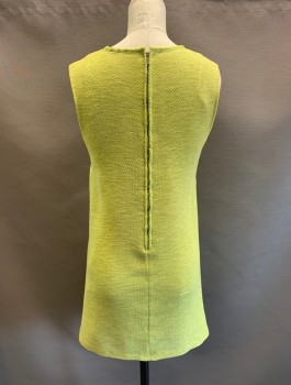N/L, Chartreuse Green, Cotton, Solid, Sleeveless, Mini Dress, Center Back Zipper, Large Bow with Long Ties Center Front, Round Neck