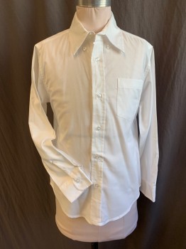 Childrens, Shirt, FRENCH TOAST, White, Cotton, Polyester, Solid, 10, (MULTIPLE) Boys- Collar Attached, Button Down, Button Front, 1 Pocket, Long Sleeves, Curved Hem