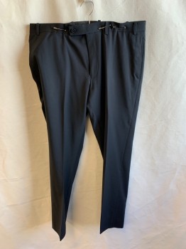 CALVIN KLEIN , Black, Wool, Polyester, Solid, Flat Front, Zip Fly, Button Tab Closure, 4 Pockets, Belt Loops