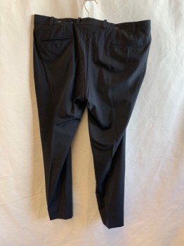 CALVIN KLEIN , Black, Wool, Polyester, Solid, Flat Front, Zip Fly, Button Tab Closure, 4 Pockets, Belt Loops