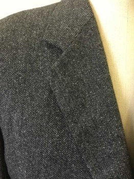SERJ TAILOR, Gray, Black, Wool, Herringbone, Tweed, Single Breasted, Collar Attached, Notched Lapel, 2 Buttons,  3 Pockets