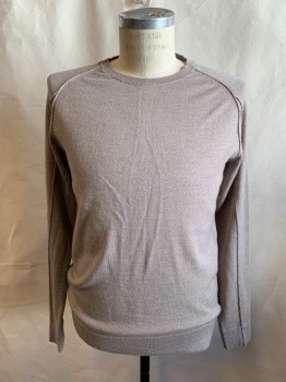 HELMUT LANG, Sand, Wool, Heathered, Crew Neck, Ribbed Knit Neck, Long Sleeves, Raised Seams