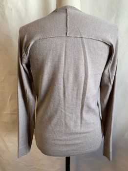 Mens, Pullover Sweater, HELMUT LANG, Sand, Wool, Heathered, M, Crew Neck, Ribbed Knit Neck, Long Sleeves, Raised Seams