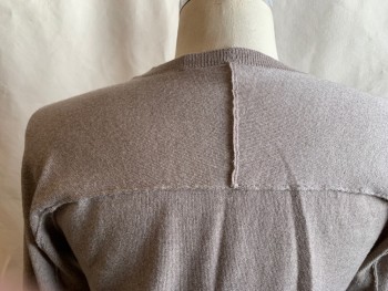 Mens, Pullover Sweater, HELMUT LANG, Sand, Wool, Heathered, M, Crew Neck, Ribbed Knit Neck, Long Sleeves, Raised Seams