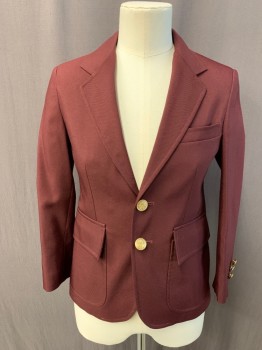 Childrens, Blazer, ELITE SCHOOL WEAR, Red Burgundy, Polyester, Solid, 8, Single Breasted, Gold Buttons, Collar Attached, Notched Lapel, 3 Pockets *Shoulder Burn*