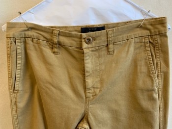 J.CREW, Dk Khaki Brn, Cotton, Solid, 1.3" Waistband with Belt Hoops, Flat Front, Zip Front, 4 Pockets