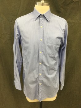 Mens, Casual Shirt, J. CREW, Lt Blue, Blue, Cotton, Stripes, 14, S, 14.5, Button Front, Collar Attached, Long Sleeves, 1 Pocket, Button Cuff