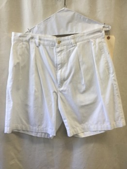 Mens, Shorts, POLO RL , White, Cotton, Solid, 34, Double Pleated, 4 Pockets, Belt Loops,