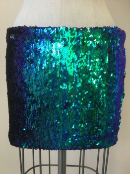 Womens, Skirt, Mini, N/L, Blue, Purple, Teal Green, Black, Synthetic, Sequins, Solid, M, 2 Way Sequins, Matte Black to Shimmery Mermaid Colors