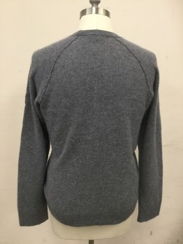 JAMES PERSE, Heather Gray, Cashmere, Fuzzy Waffle Knit, Crew Neck, Raglan Long Sleeves, Ribbed Knit Neck/Waistband/Cuff
