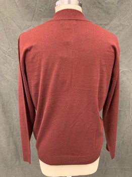 Mens, Pullover Sweater, STACY ADAMS, Maroon Red, Acrylic, Solid, XL, 1/2 Zip Front, Ribbed Knit High Collar, Long Sleeves, Ribbed Knit Cuff/Waistband