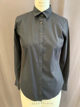 Womens, Blouse, NL, Black, Cotton, B: 36, Collar Attached, Button Front, Long Sleeves