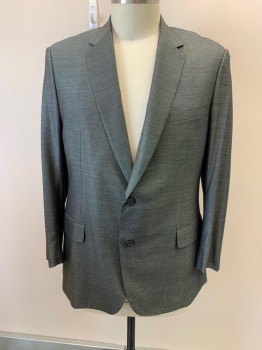 Mens, Suit, Jacket, MTO, Dk Gray, Wool, 44L, Notched Lapel, Single Breasted, Button Front, 2 Buttons, 3 Pockets