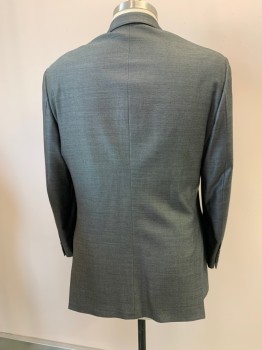 Mens, Suit, Jacket, MTO, Dk Gray, Wool, 44L, Notched Lapel, Single Breasted, Button Front, 2 Buttons, 3 Pockets