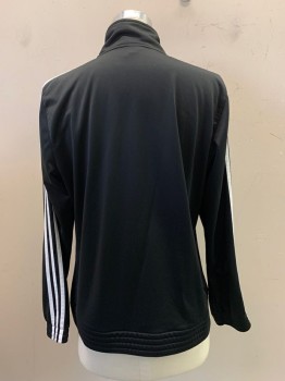 Mens, Sweatsuit Jacket, ADIDAS, Black, White, Polyester, Cotton, Solid, XL, L/S, Zip Front, Side Pocket, stripes On Sleeves,
