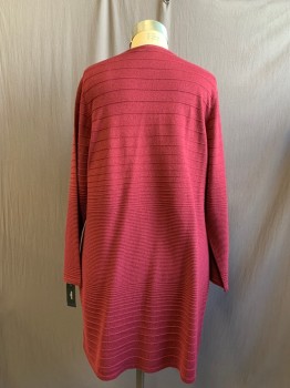 ALFANI, Wine Red, Rayon, Polyester, Solid, Glittery, Horizontal Ribbed Knit, Long, Open Front, Long Sleeves