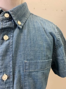 CREW CUTS, Denim Blue, Cotton, Solid, Heathered, Button Down Collar, Button Front, S/S, 1 Pocket, MULTIPLES