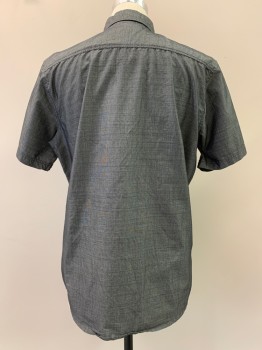 Mens, Casual Shirt, DD + C, Dk Gray, Black, Cotton, 2 Color Weave, L, S/S, Button Front, Collar Attached, Chest Pockets