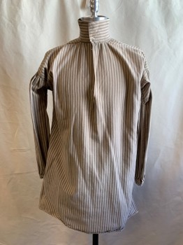 MTO, Sand, Brown, Cotton, Stripes - Vertical , Pullover, Stand Collar with 2 Buttons, Keyhole Front, Long Sleeves, Button Cuff (1 Button Missing), Side Seam Slits, Aged/Distressed